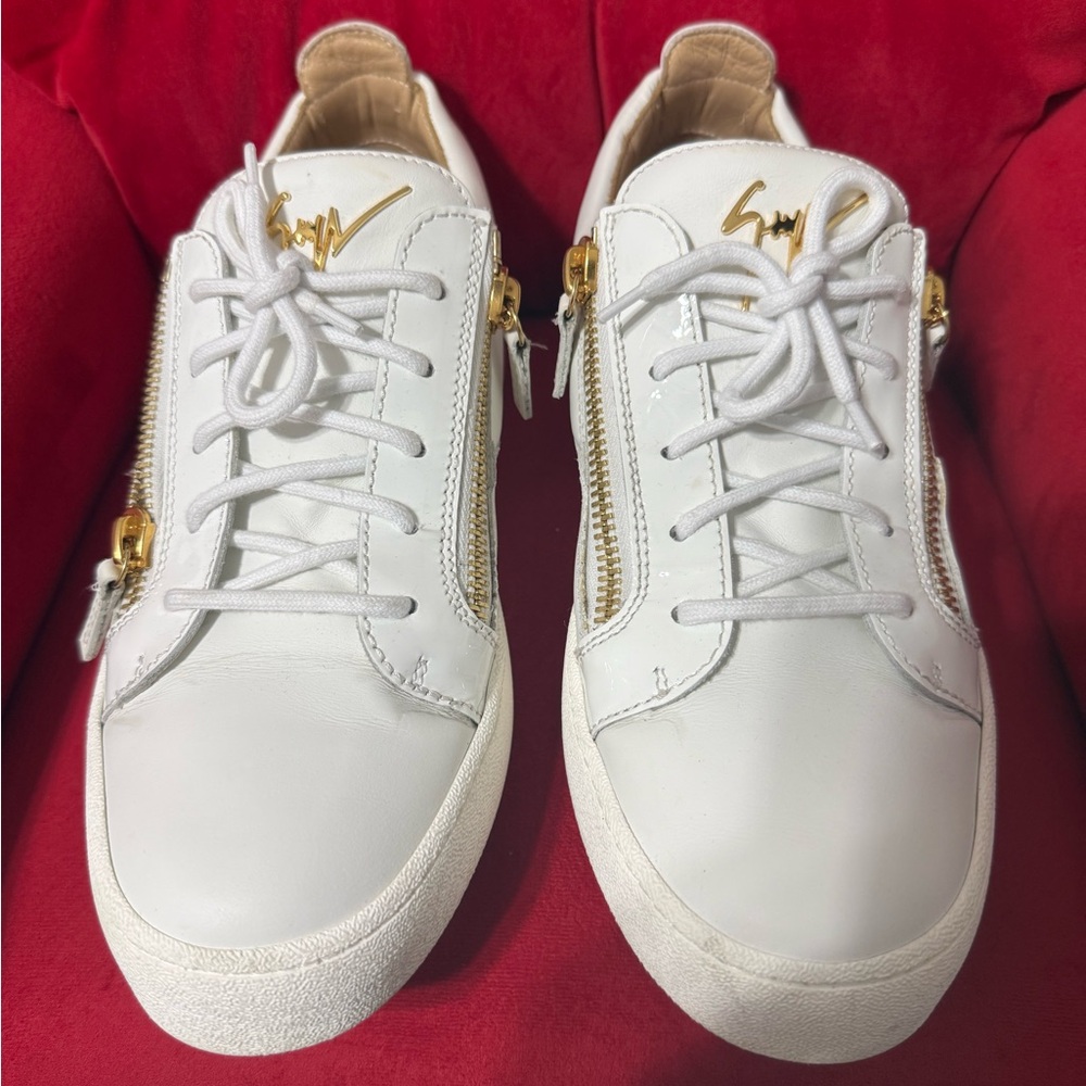 Giuseppe Zanotti White Sneakers with Gold Accents